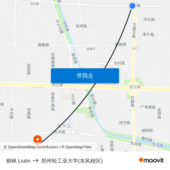 柳林 Liulin to 郑州轻工业大学(东风校区) map