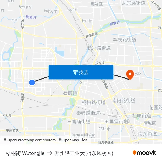 梧桐街 Wutongjie to 郑州轻工业大学(东风校区) map
