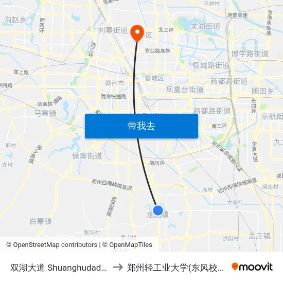 双湖大道 Shuanghudadao to 郑州轻工业大学(东风校区) map