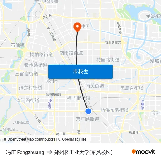 冯庄 Fengzhuang to 郑州轻工业大学(东风校区) map