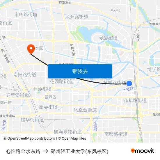 心怡路金水东路 to 郑州轻工业大学(东风校区) map