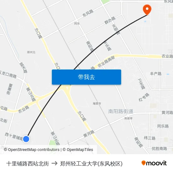 十里铺路西站北街 to 郑州轻工业大学(东风校区) map