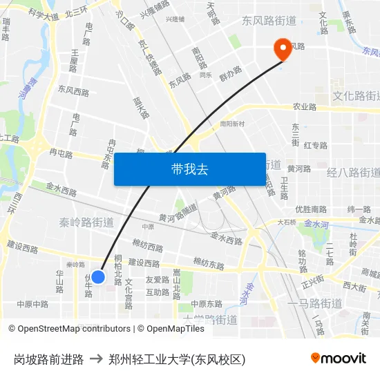 岗坡路前进路 to 郑州轻工业大学(东风校区) map