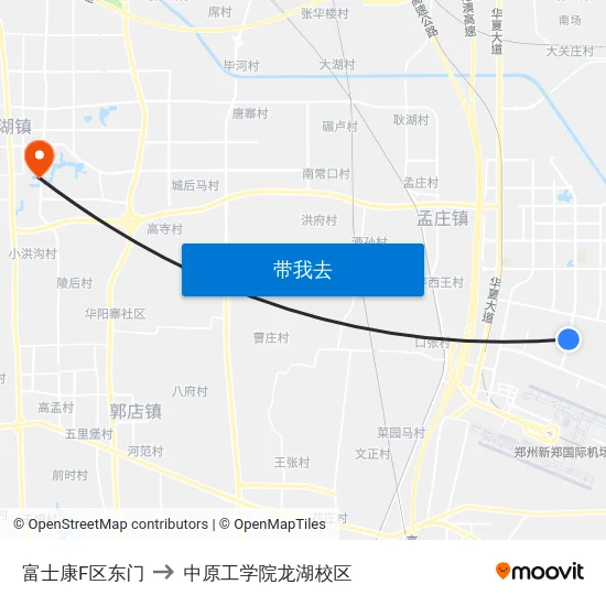 富士康F区东门 to 中原工学院龙湖校区 map