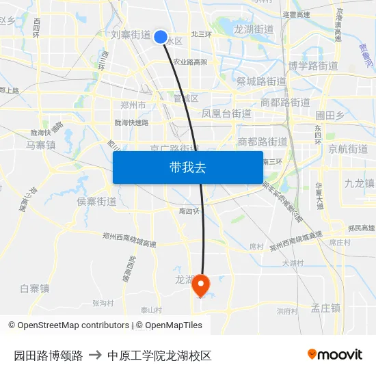 园田路博颂路 to 中原工学院龙湖校区 map