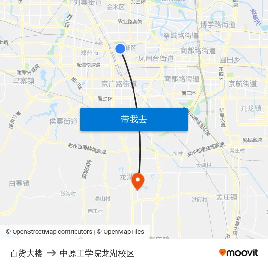 百货大楼 to 中原工学院龙湖校区 map
