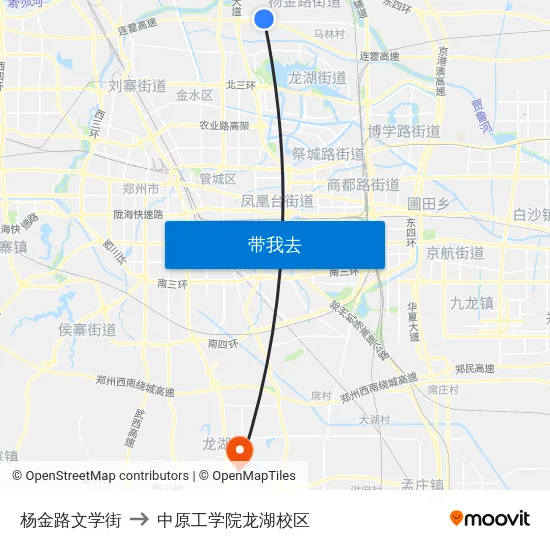 杨金路文学街 to 中原工学院龙湖校区 map