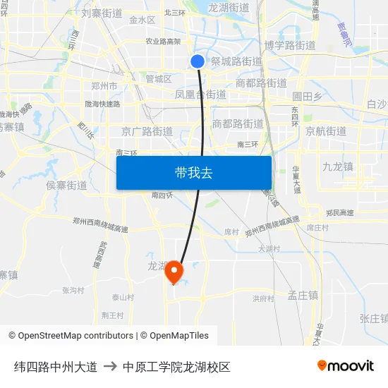 纬四路中州大道 to 中原工学院龙湖校区 map