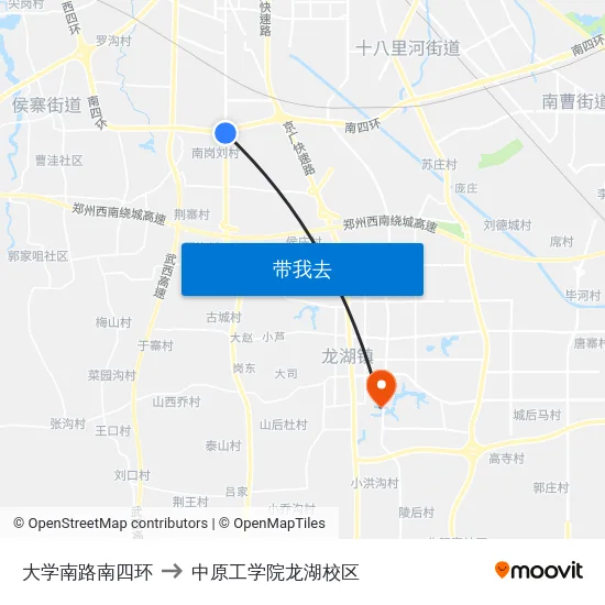 大学南路南四环 to 中原工学院龙湖校区 map