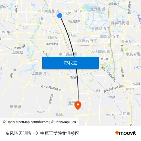 东风路天明路 to 中原工学院龙湖校区 map
