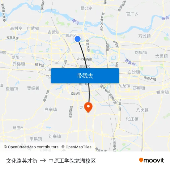 文化路英才街 to 中原工学院龙湖校区 map