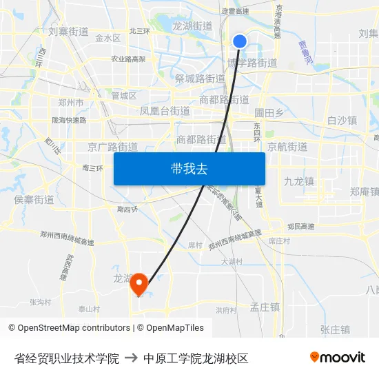 省经贸职业技术学院 to 中原工学院龙湖校区 map