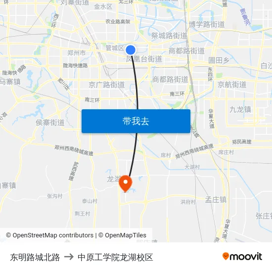 东明路城北路 to 中原工学院龙湖校区 map