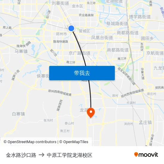 金水路沙口路 to 中原工学院龙湖校区 map