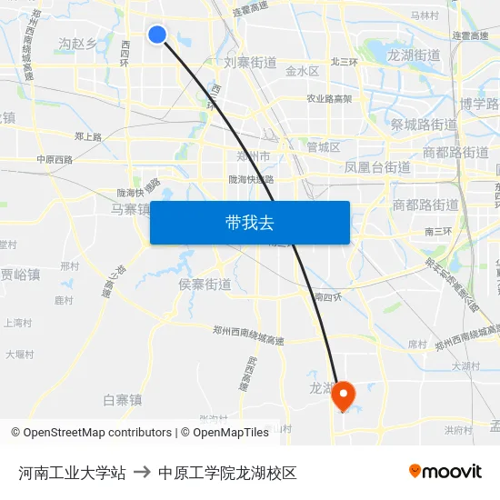 河南工业大学站 to 中原工学院龙湖校区 map