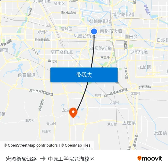 宏图街聚源路 to 中原工学院龙湖校区 map