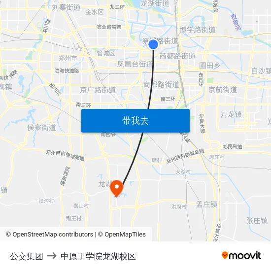 公交集团 to 中原工学院龙湖校区 map