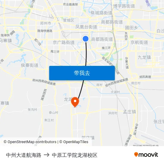 中州大道航海路 to 中原工学院龙湖校区 map