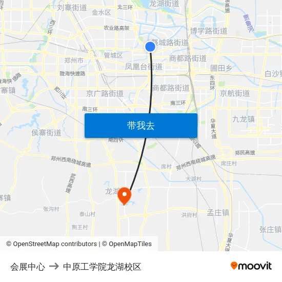 会展中心 to 中原工学院龙湖校区 map