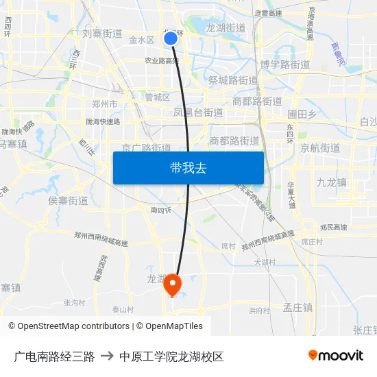 广电南路经三路 to 中原工学院龙湖校区 map