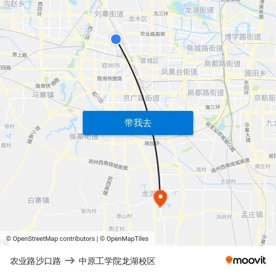 农业路沙口路 to 中原工学院龙湖校区 map