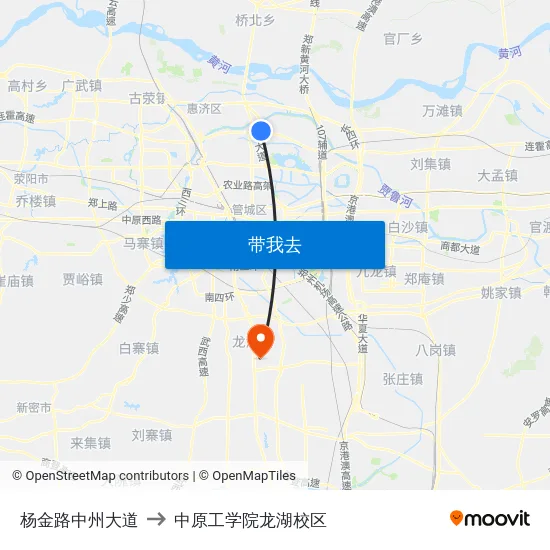 杨金路中州大道 to 中原工学院龙湖校区 map