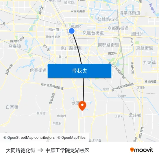 大同路德化街 to 中原工学院龙湖校区 map