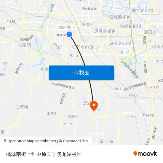 桃源南街 to 中原工学院龙湖校区 map