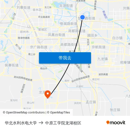 华北水利水电大学 to 中原工学院龙湖校区 map