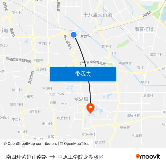 南四环紫荆山南路 to 中原工学院龙湖校区 map
