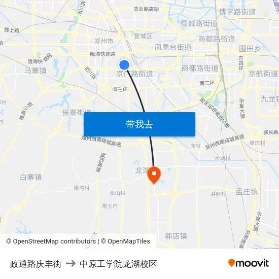 政通路庆丰街 to 中原工学院龙湖校区 map