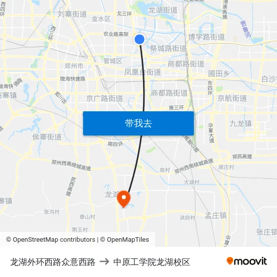 龙湖外环西路众意西路 to 中原工学院龙湖校区 map