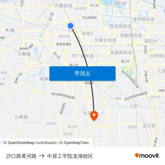 沙口路黄河路 to 中原工学院龙湖校区 map