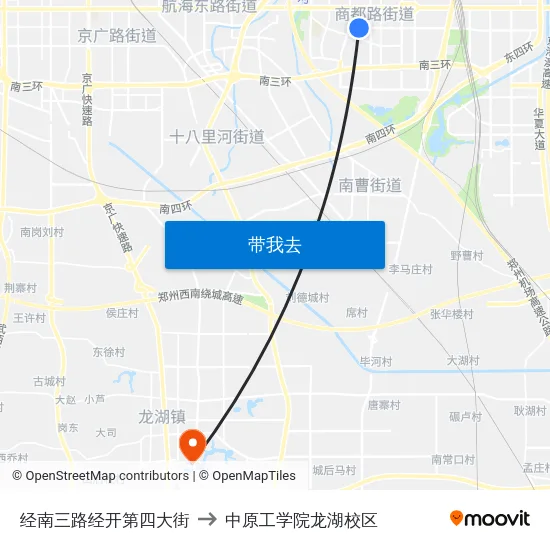经南三路经开第四大街 to 中原工学院龙湖校区 map