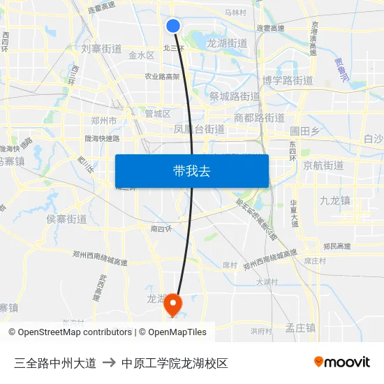 三全路中州大道 to 中原工学院龙湖校区 map