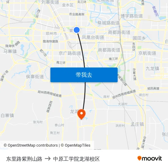东里路紫荆山路 to 中原工学院龙湖校区 map