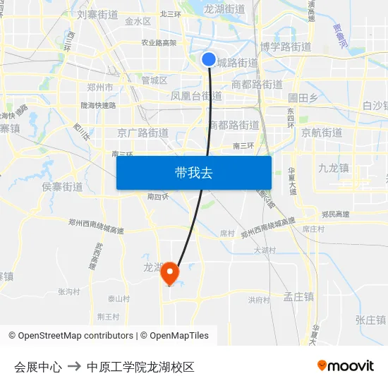 会展中心 to 中原工学院龙湖校区 map