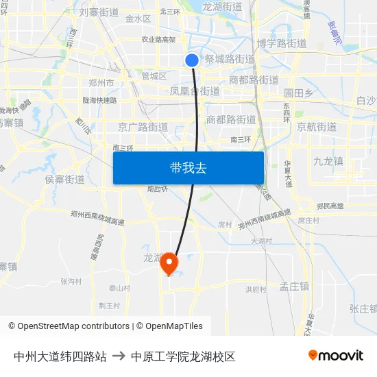 中州大道纬四路站 to 中原工学院龙湖校区 map