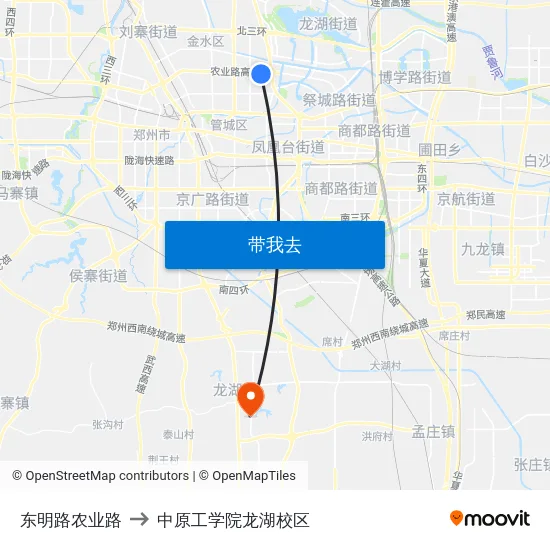 东明路农业路 to 中原工学院龙湖校区 map