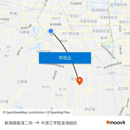 航海路航淮二街 to 中原工学院龙湖校区 map