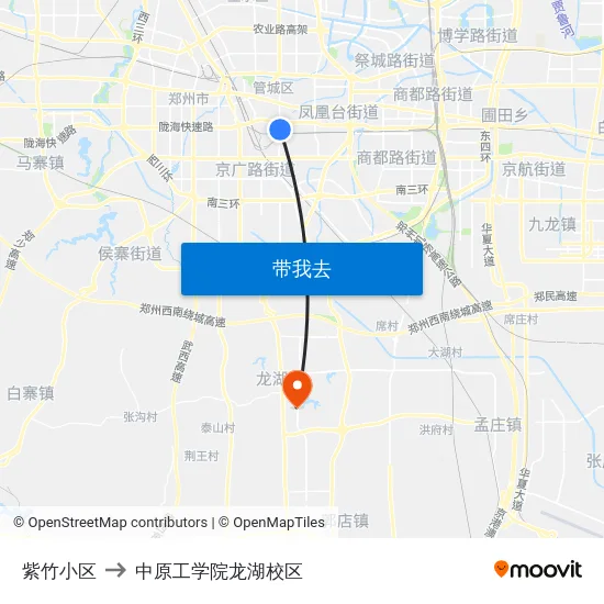 紫竹小区 to 中原工学院龙湖校区 map