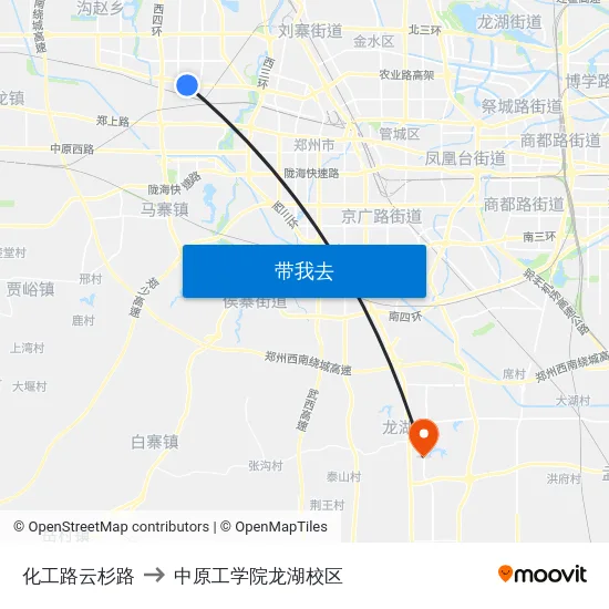 化工路云杉路 to 中原工学院龙湖校区 map