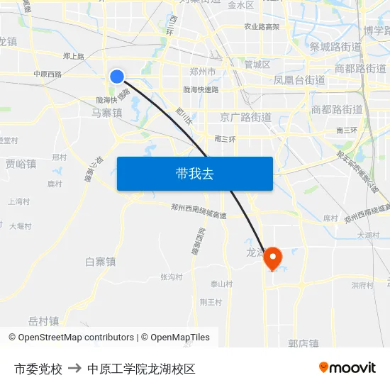 市委党校 to 中原工学院龙湖校区 map