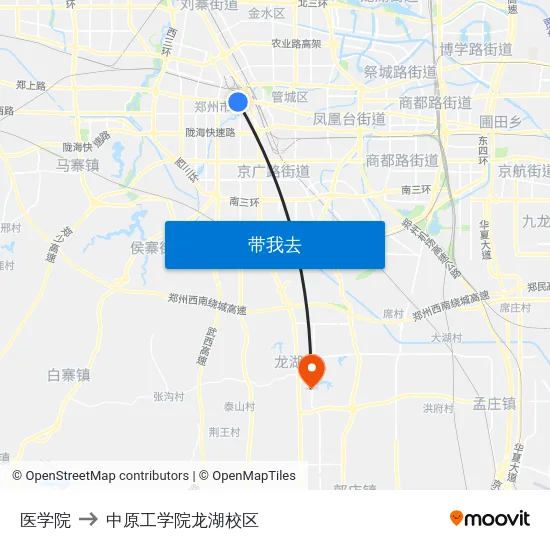 医学院 to 中原工学院龙湖校区 map