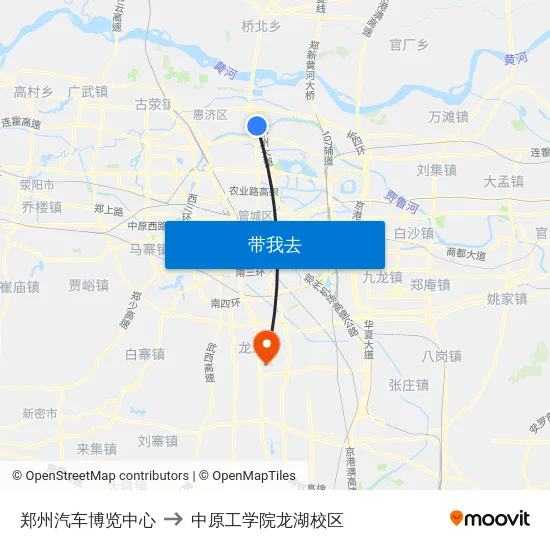 郑州汽车博览中心 to 中原工学院龙湖校区 map