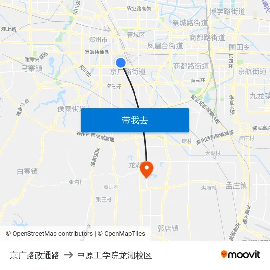 京广路政通路 to 中原工学院龙湖校区 map