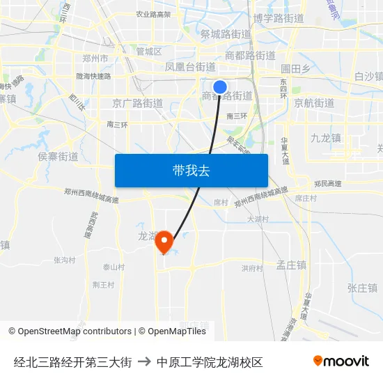 经北三路经开第三大街 to 中原工学院龙湖校区 map