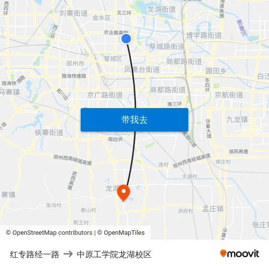 红专路经一路 to 中原工学院龙湖校区 map