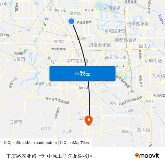 丰庆路农业路 to 中原工学院龙湖校区 map