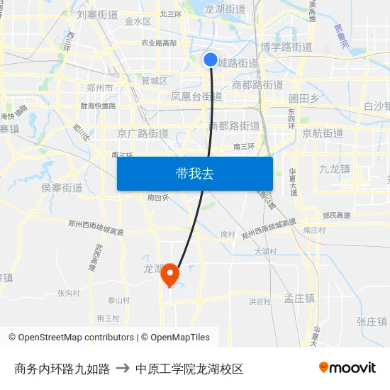 商务内环路九如路 to 中原工学院龙湖校区 map